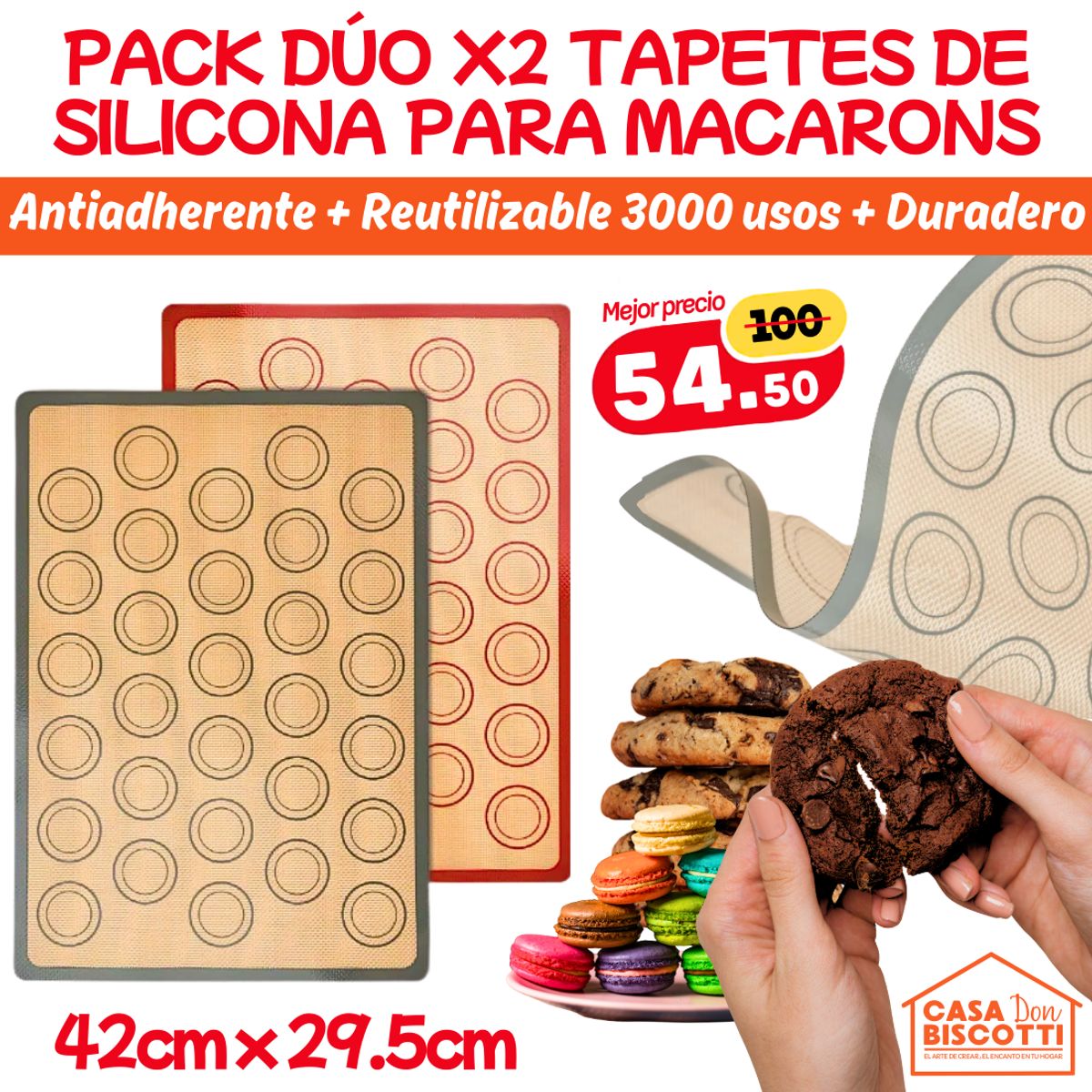 GENERICO - Silpat Silpack Lamina Silicona Antiadherente Macarons 42x30cm PACK x2 - Tapete para Horno Repostería