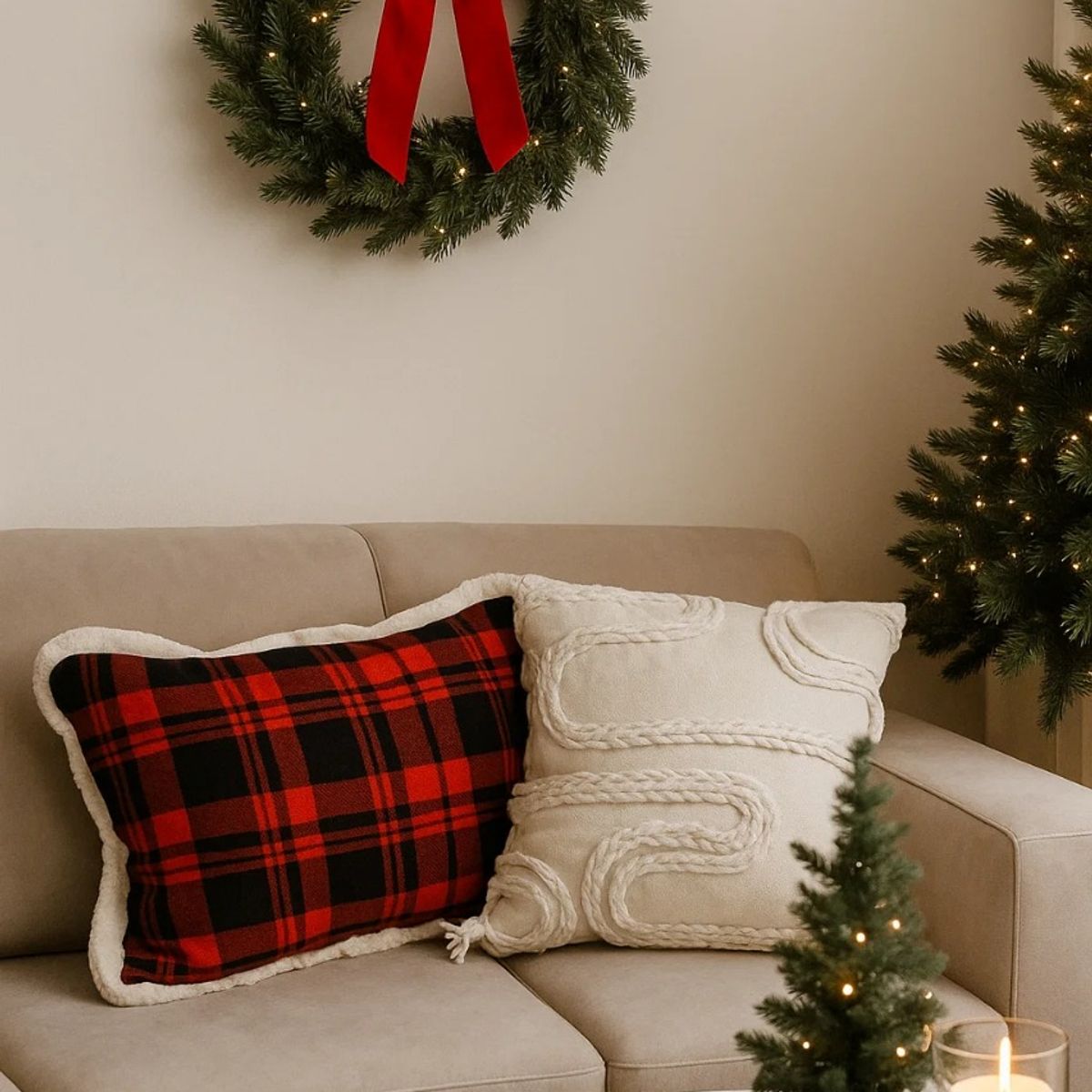 ZALMOHADAS - Set Navideño 2 Cojines Trenzas Estilo Nórdico 45x45cm Zalmohadas