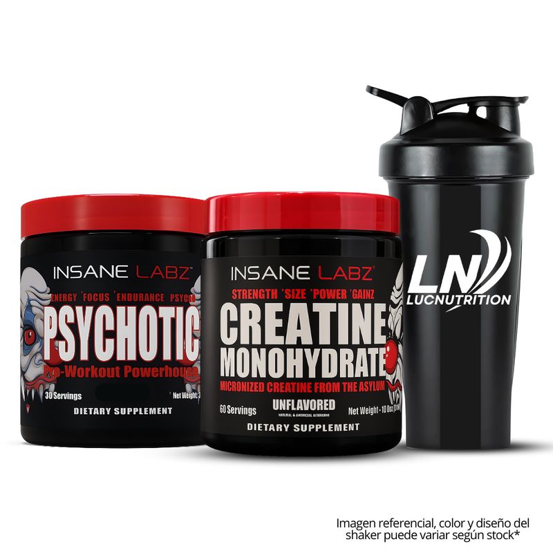 INSANE LABZ - Creatina Insane Labz 300 G + Psychotic Rojo 30 servicios - Grape + Shaker