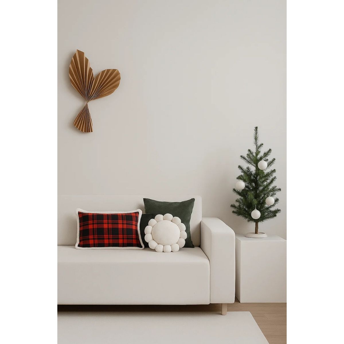 ZALMOHADAS - Set Navideño Cuadros y Pompones Estilo Nórdico 45x45cm Zalmohadas