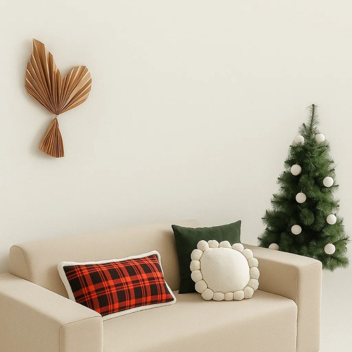 ZALMOHADAS - Set Navideño Cuadros y Pompones Estilo Nórdico 45x45cm Zalmohadas