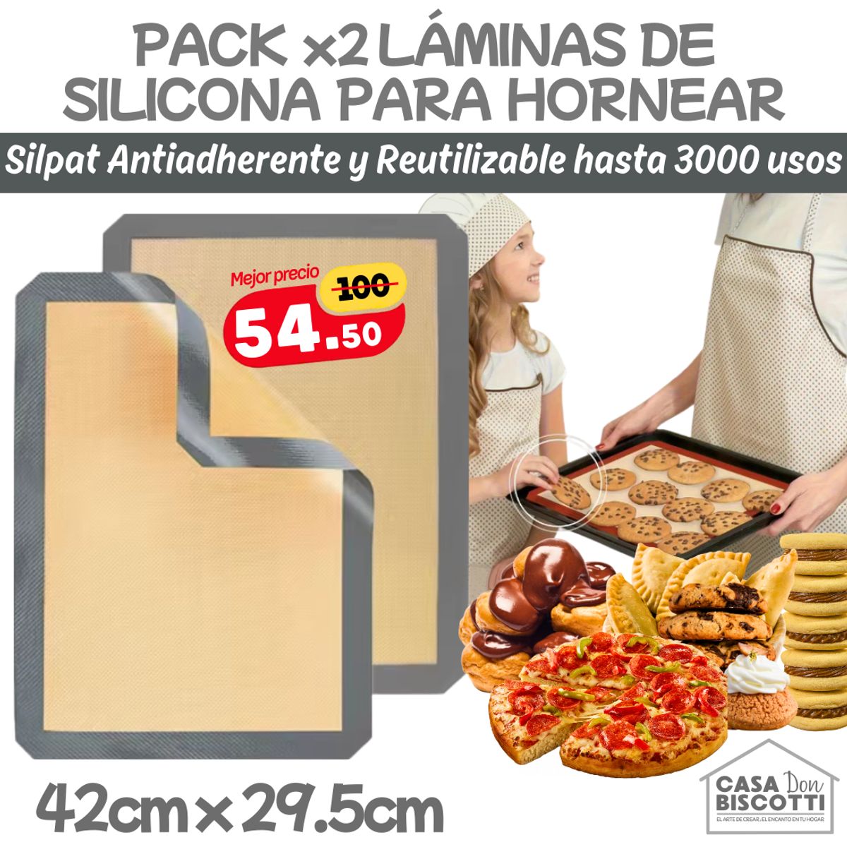 GENERICO - Silpack Silpat de Silicona 42x30cm para Repostería PACK x2 - Tapete Profesional Silicona para Horno