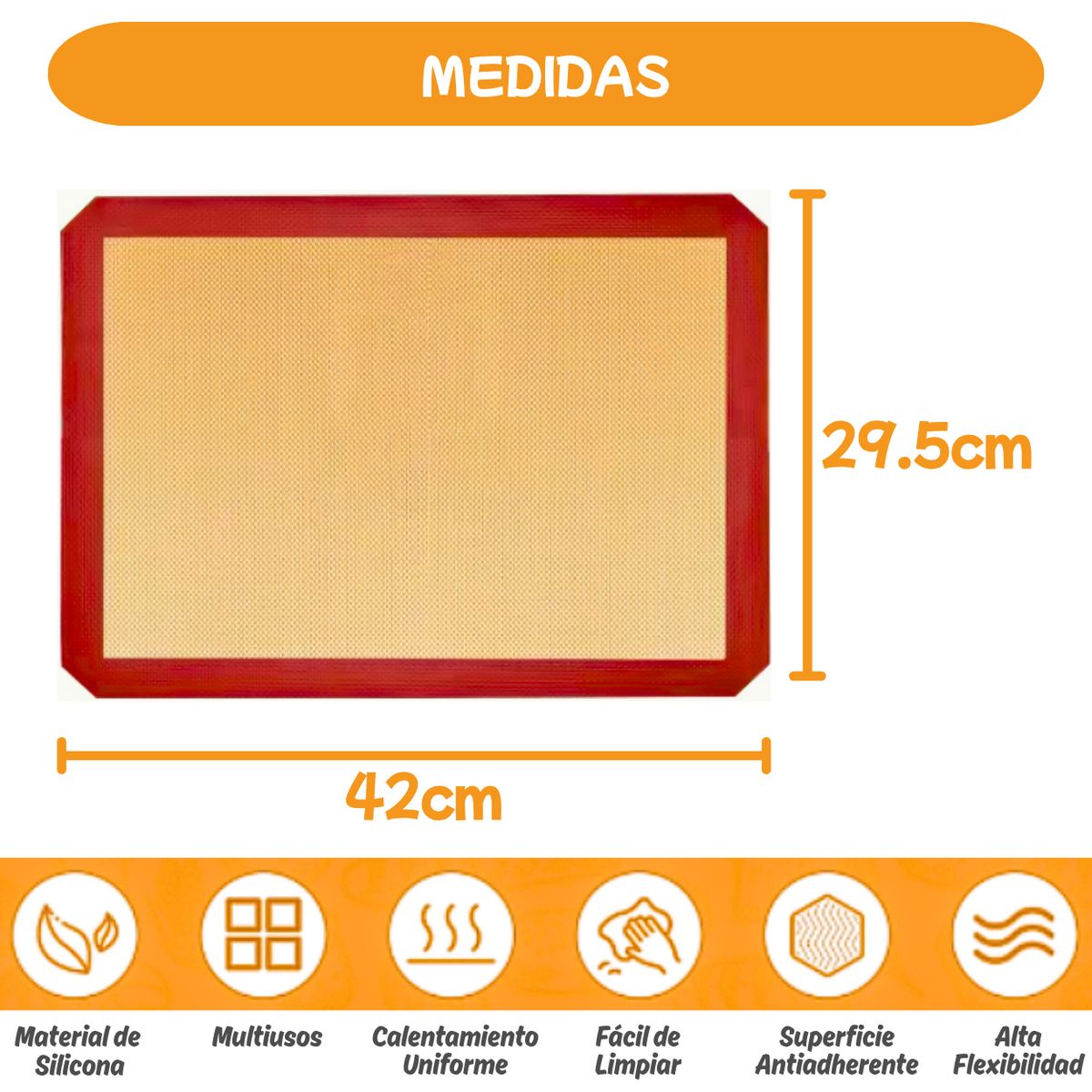 GENERICO - Laminas Silicona Reutilizable Antiadherente para Horno Silpack Silpat 42x30cm PACK x2