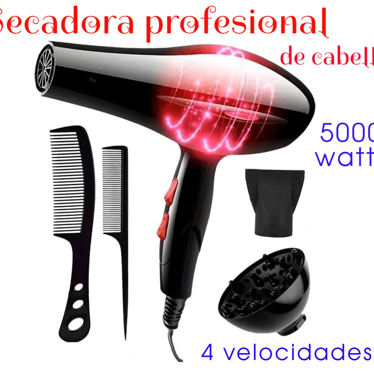 GENERICO - SECADORA DE CABELLO PROFESIONAL TECNOLOGÍA IÓNICO PREMIUM 5000W