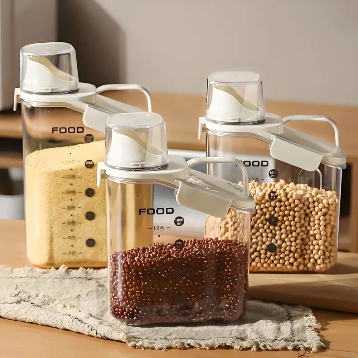 GENERICO - Set 3 Unidad Contenedor Recipiente Hermético con Taza Medidora 1800ml