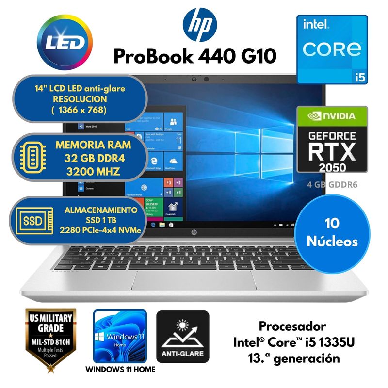 HP - Laptop HP Intel Core i5 ProBook 440 RAM 32 GB SSD 1 TB 14" LCD LED Windows 11 HOME