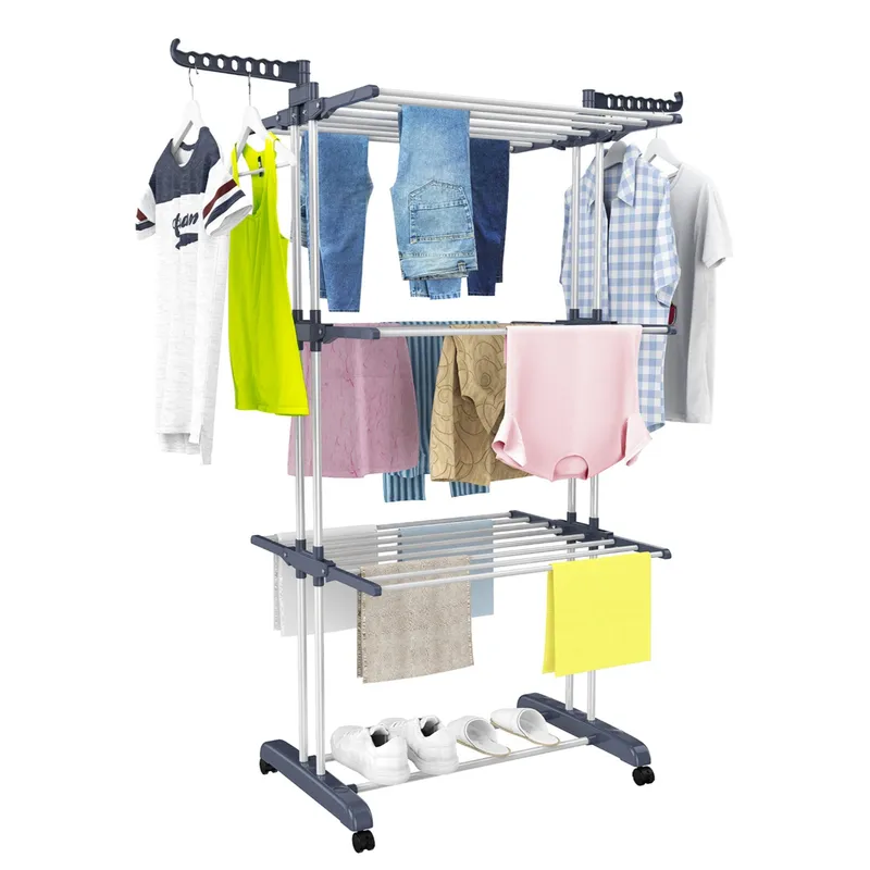 GENERICO - Tendedero de ropa armable de 4 niveles gris doble barra