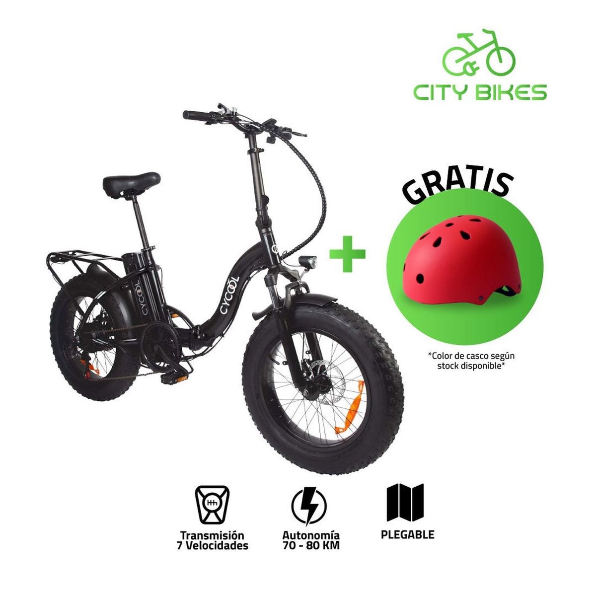 GENERICO - E-BIKE CYCOOL EWILD20W/1005 CON TIMON PLEGABLE, INC. BATERIA, CARGADOR Y LLAVES NEGRO