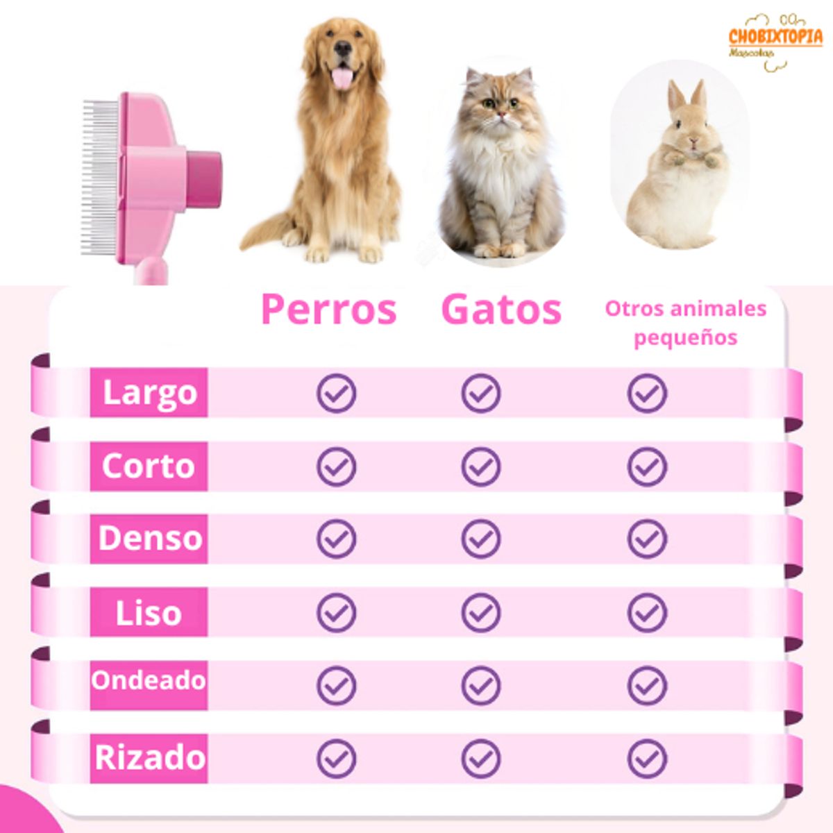 GENERICO - PEINE ANTIGARRAPATAS PIOJOS Y PULGAS PARA PERRO GATO ROSA