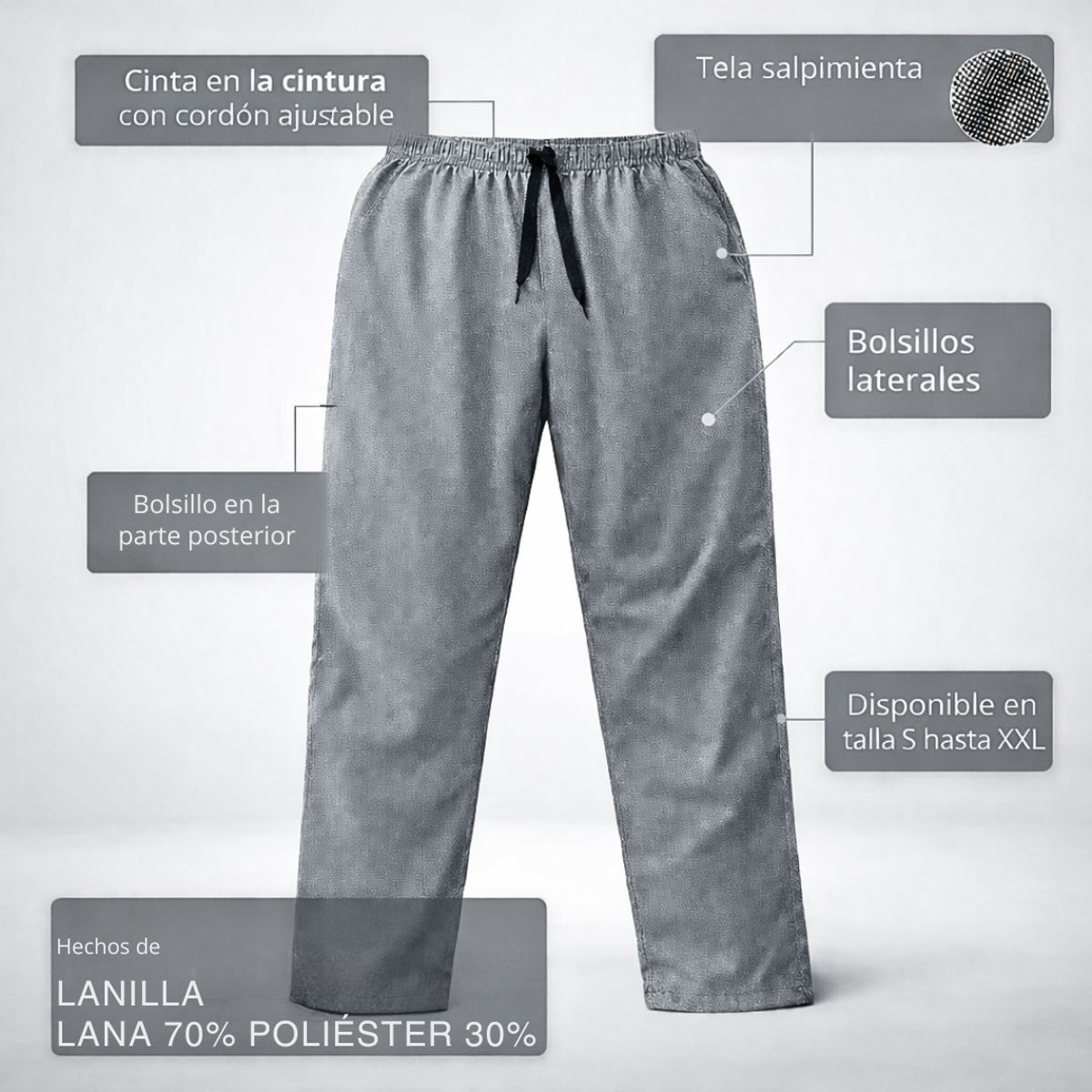 GENERICO - Pantalón para chef cocinero uniforme cocina unisex con bolsillos ajustable