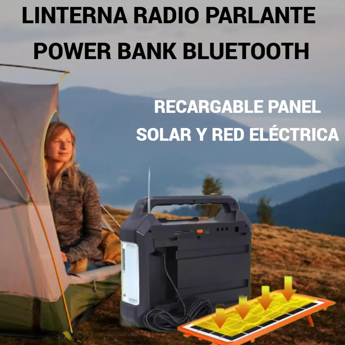 GENERICO - LINTERNA SOLAR RADIO PARLANTE BLUETOOTH Y CARGADOR