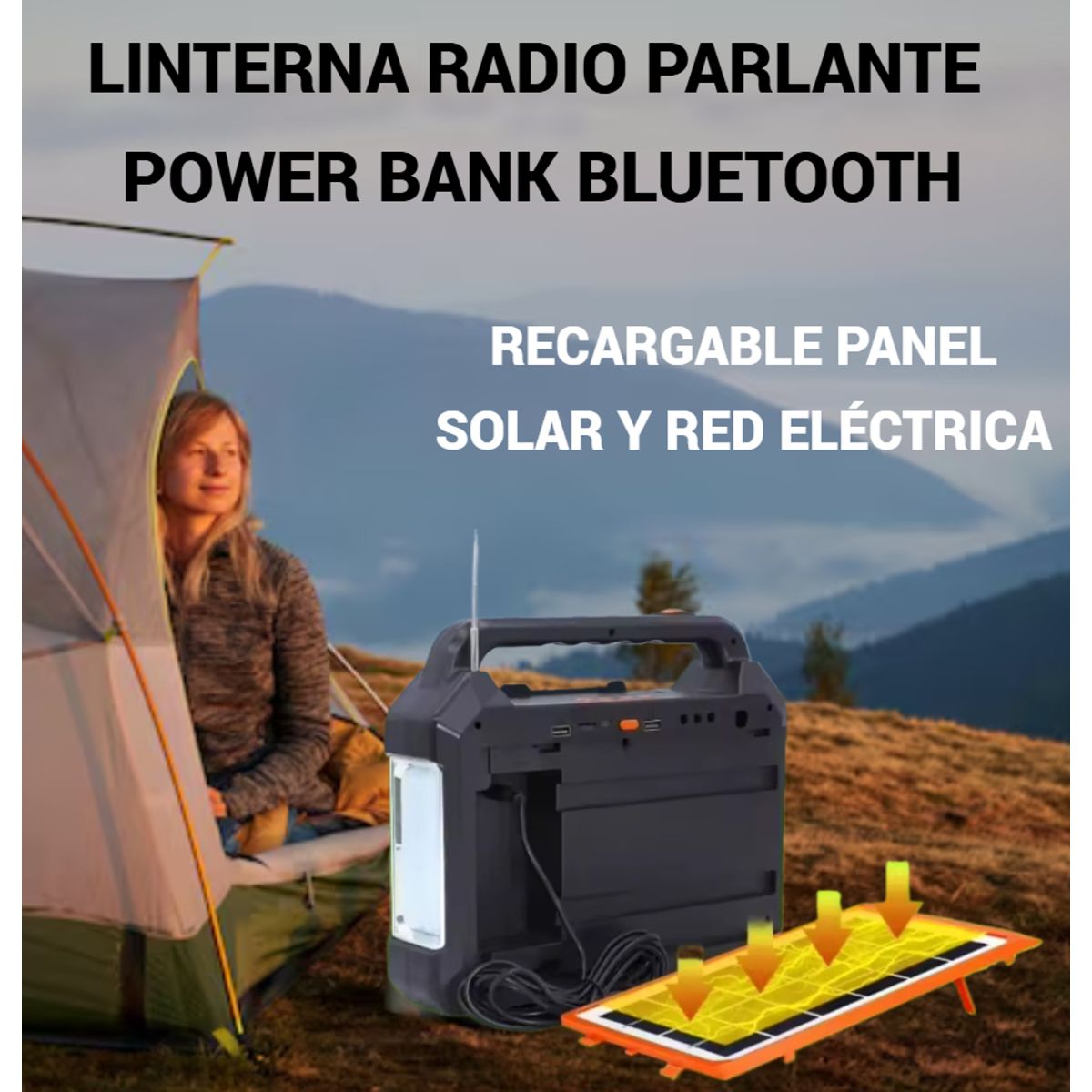 GENERICO - LINTERNA SOLAR RADIO PARLANTE BLUETOOTH Y CARGADOR