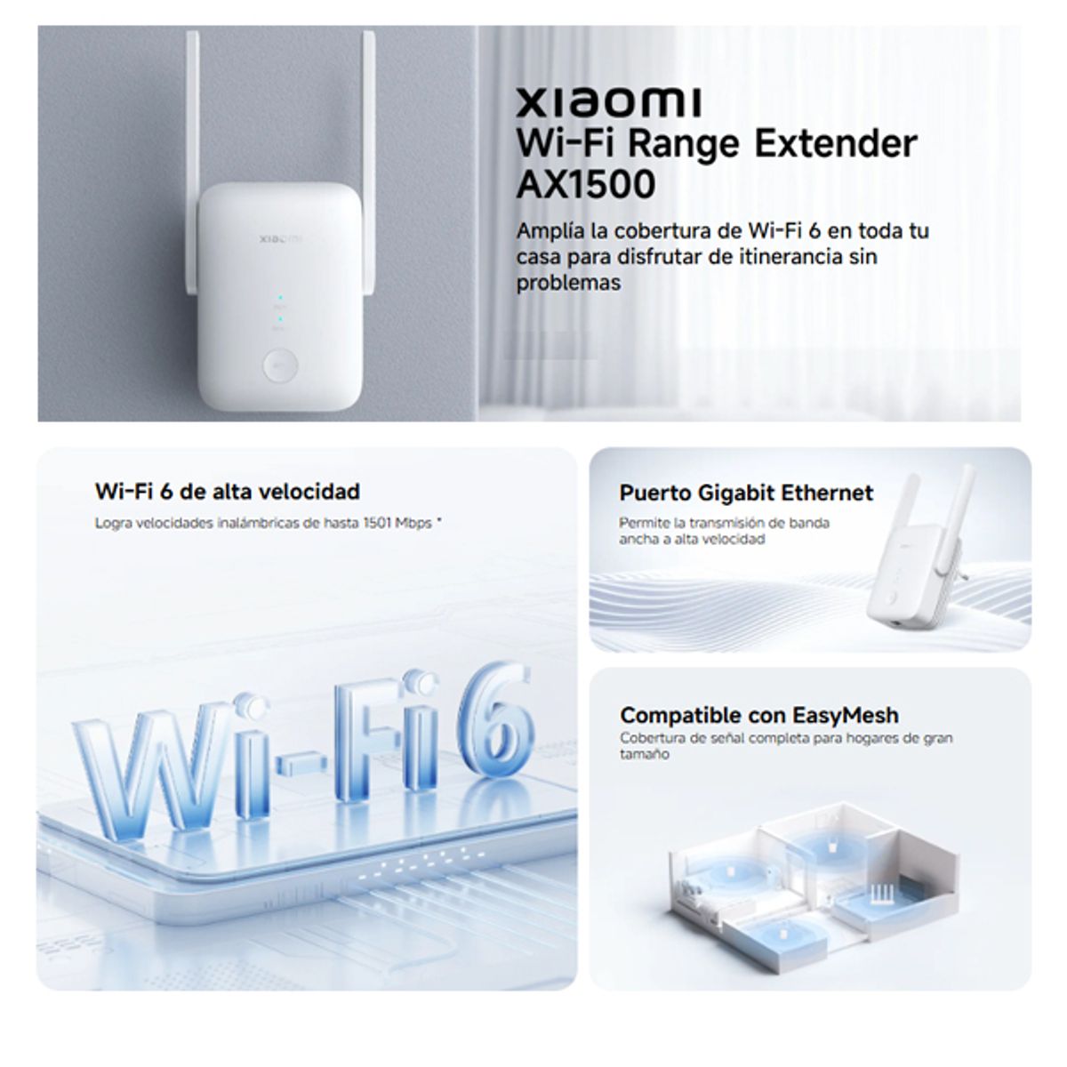 XIAOMI - Repetidor Xiaomi WiFi 6 Range Extender AX1500, Dual 2.4GHz y 5GHz