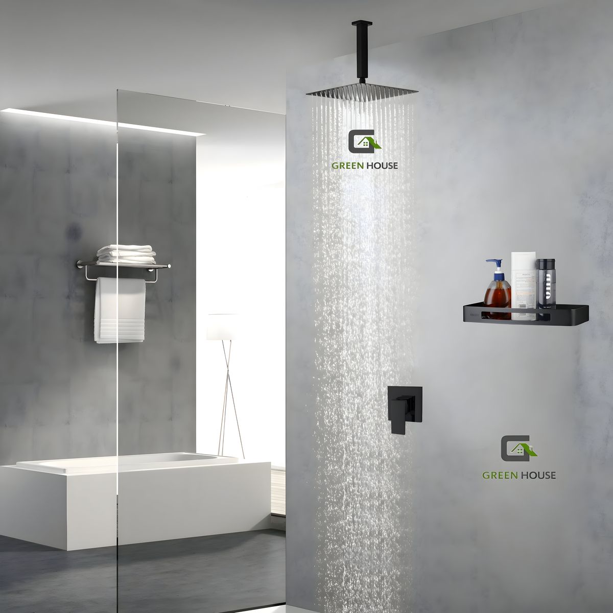 GREEN HOUSE - KIT DE DUCHA TECHO 8 PULGADAS ACERO NEGRO MATE