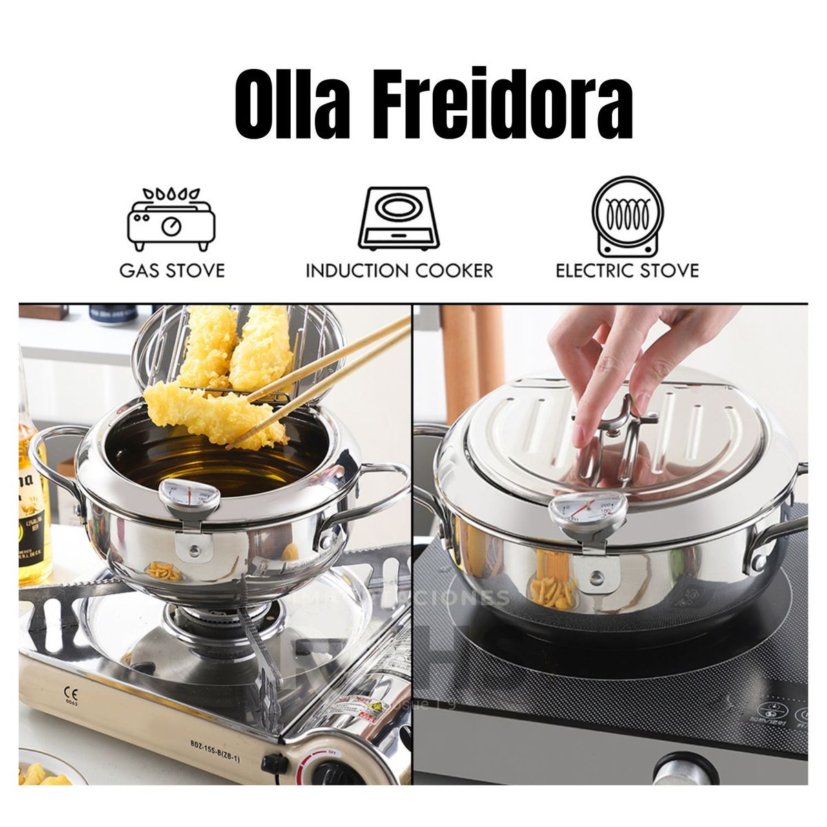 ROHS - Olla Freidora Japonesa de Acero Inoxidable con Termómetro