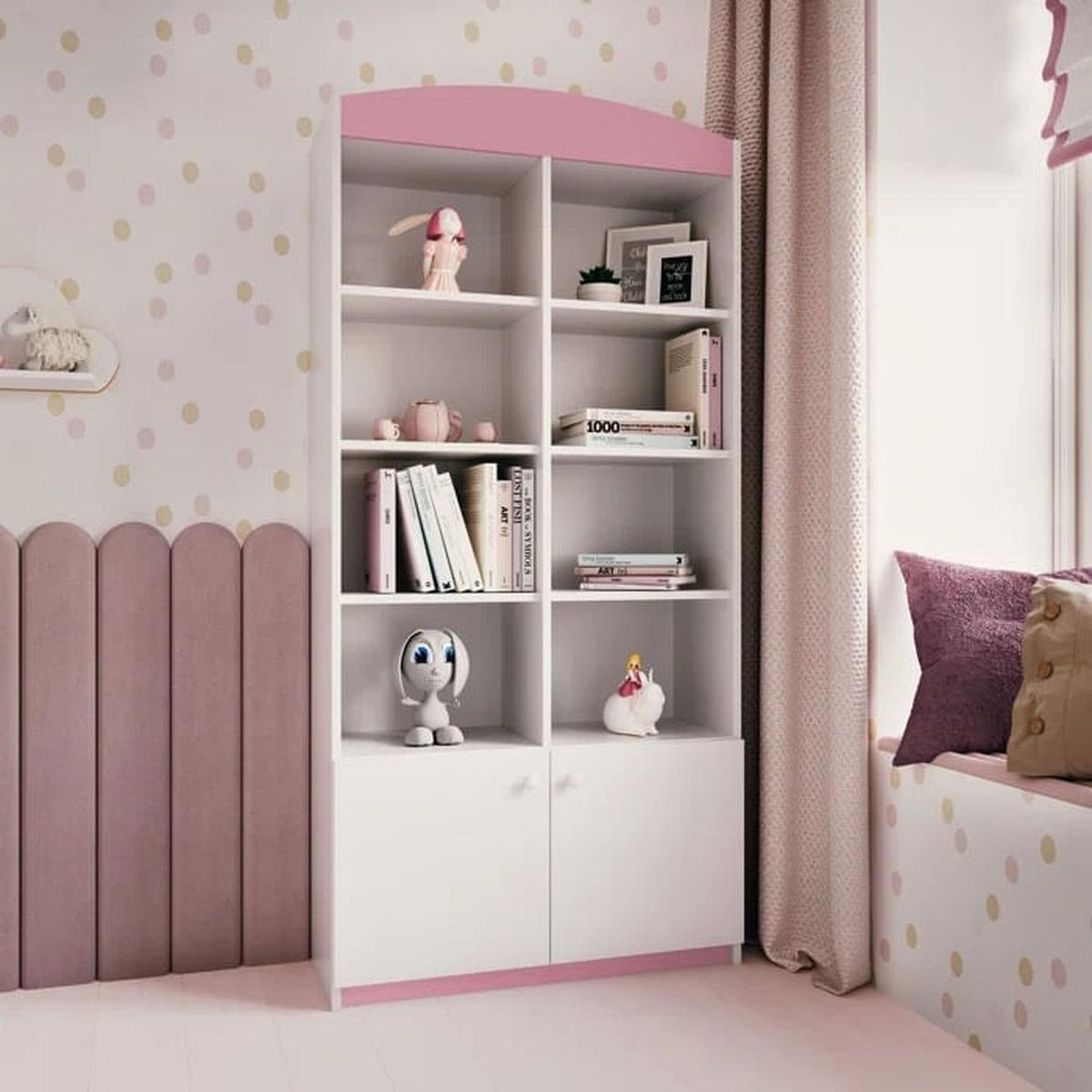MUEBLES CRISOSTOMO - Librero Infantil Moderno Rosa 90cm