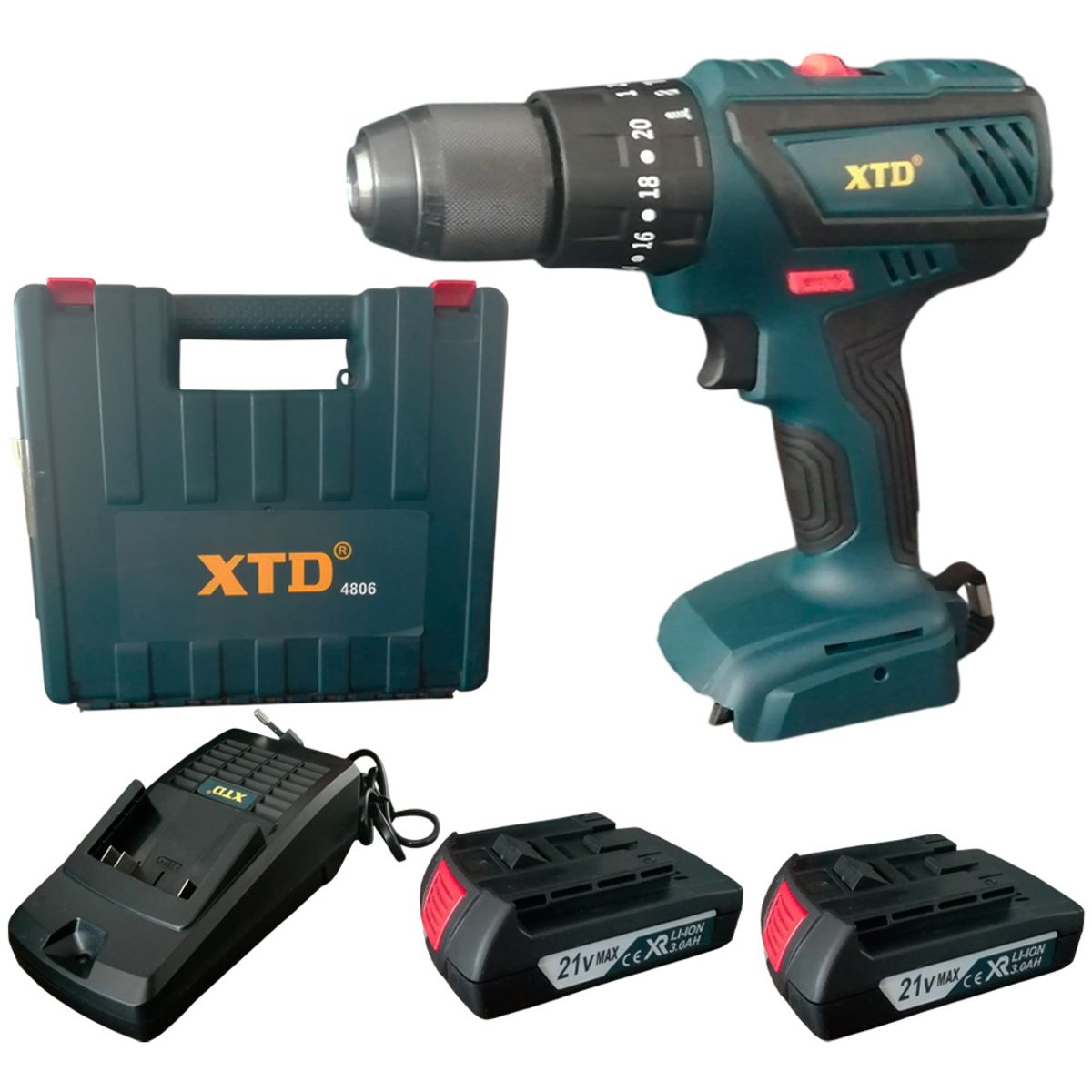 XTD - Taladro Percutor Profesional XTD 21V 4Ah 2 Baterías + Maletín