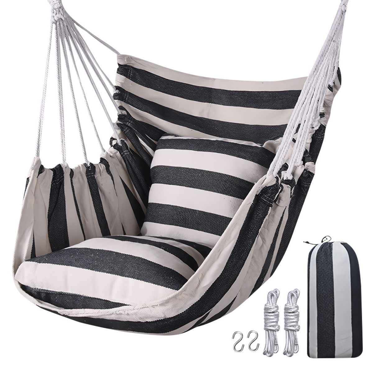 KELLER - Hamaca Silla Colgante con Cojínes Y Funda 100 cm X 130 cm Rayas A58