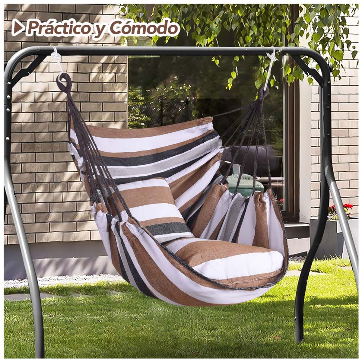 KELLER - Hamaca Silla Colgante con Cojínes Y Funda 100 cm X 130 cm Rayas A58