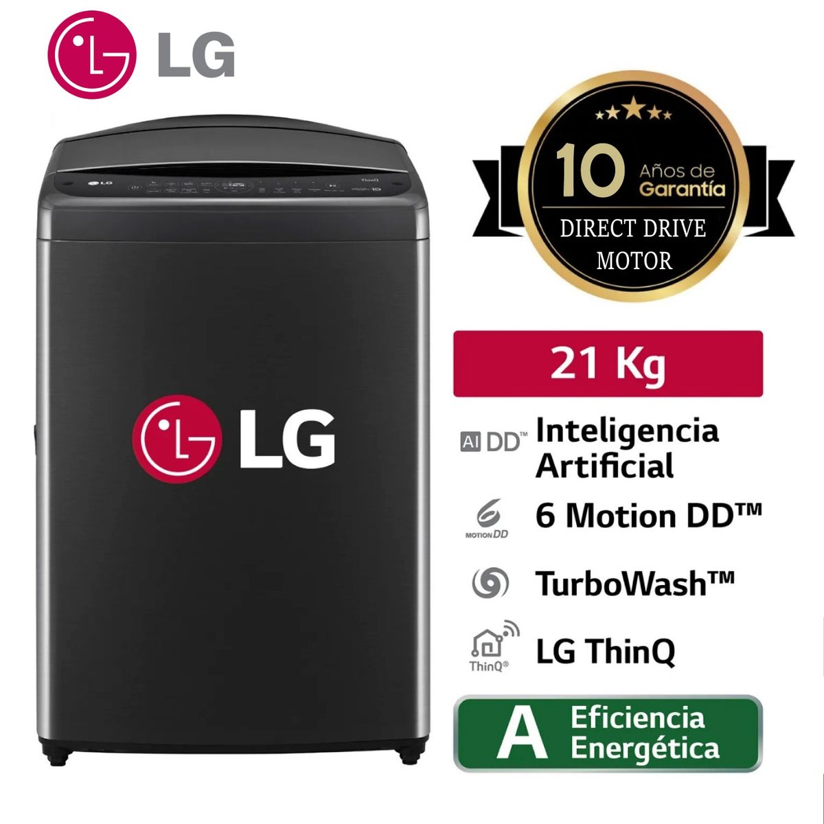 LG - Lavadora LG WT21PBV6 21Kg AI DD Carga Superior Negro Plateado
