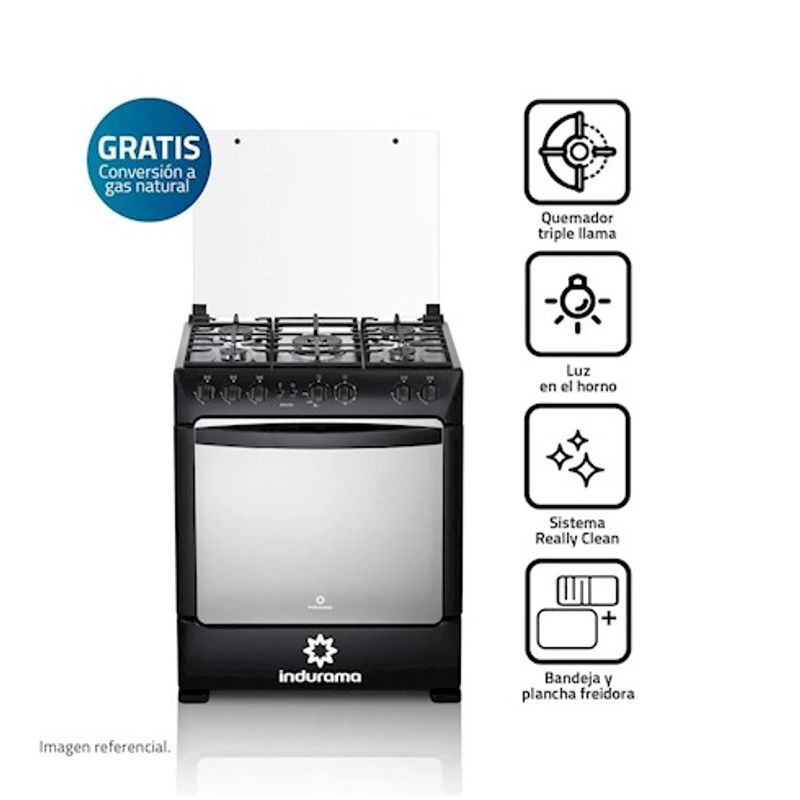 INDURAMA - Cocina de pie Indurama 5 Quemadores Borgoña Zafiro Negro