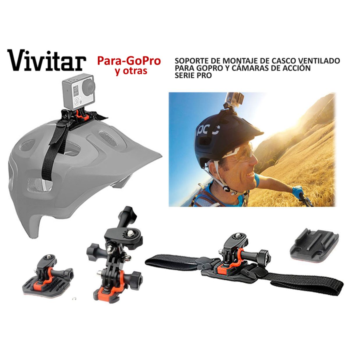 VIVITAR - KIT VIVITAR DE MONTAJE PARA CASCOS VENTILADOS IDEAL PARA GOPRO