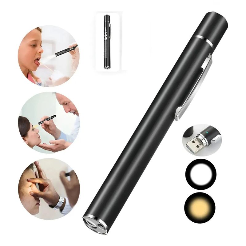 GENERICO - Linterna Médica Recargable con Luz Blanca y Amarilla Profesional