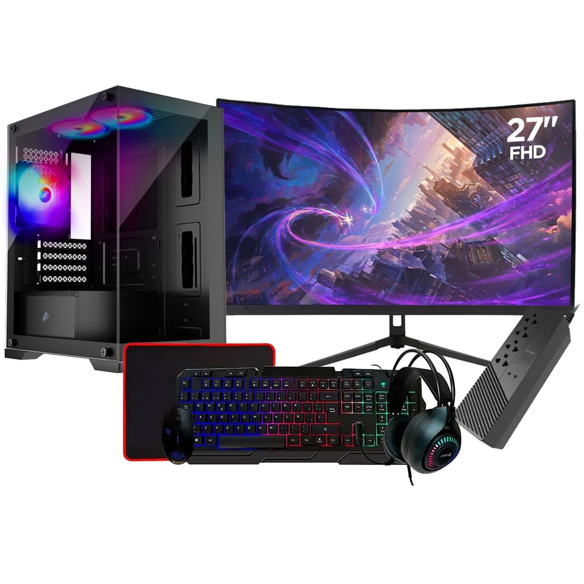 AMD - Computadora GAMER RYZEN 5 5500 RAM 32GB SSD 1TB VIDEO 6GB MONITOR 27