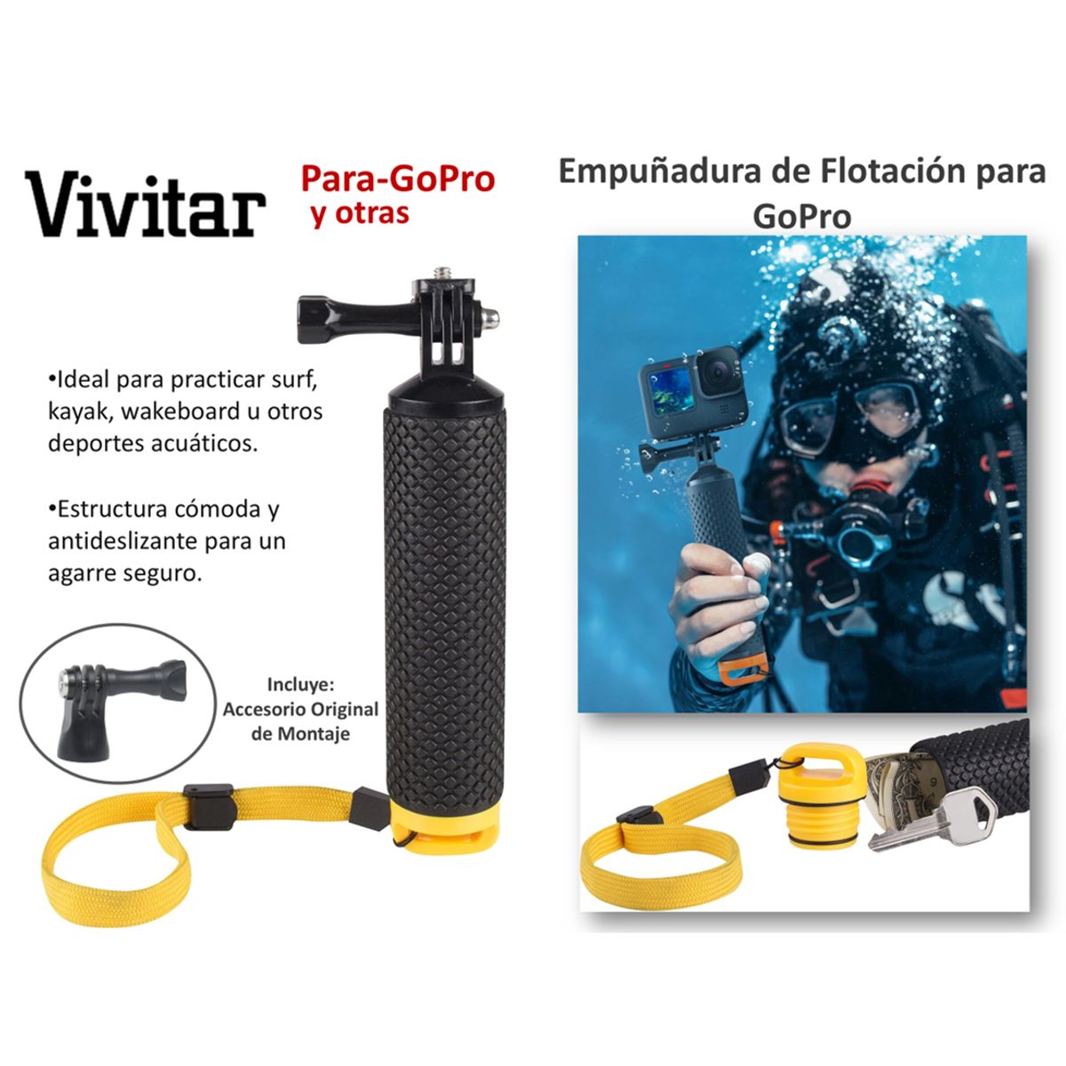 VIVITAR - FLOTADOR DE MANO VIVITAR PARA CAMARAS DE ACCION