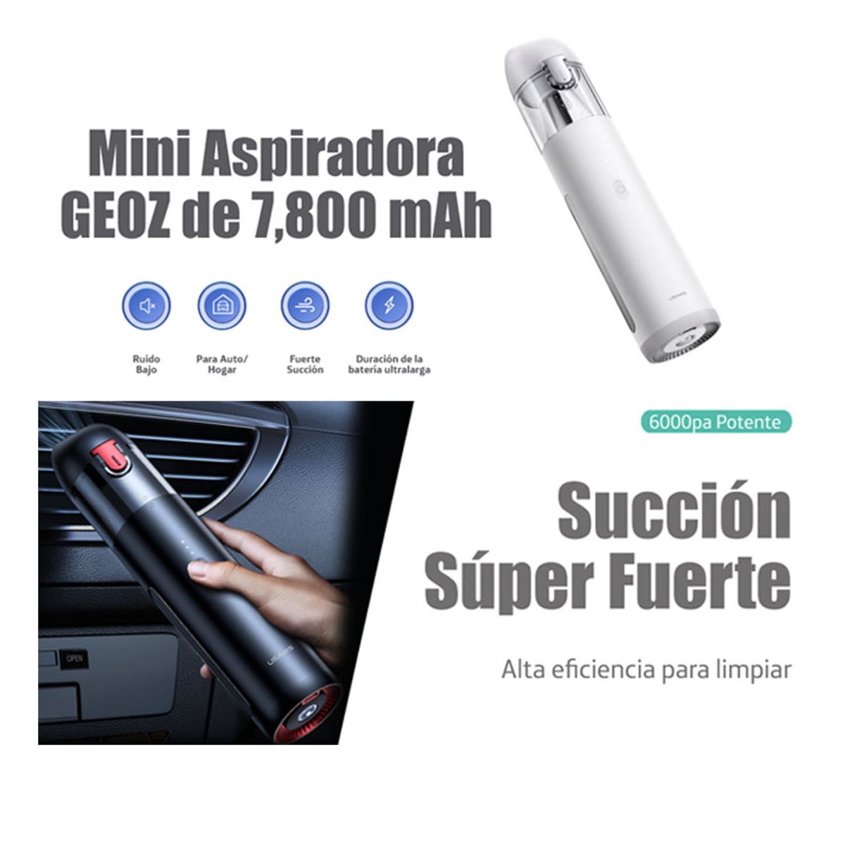 USAMS - Aspirador Portatil USAMS GEOZ 6000Pa Multiuso Automovil Oficina Hogar