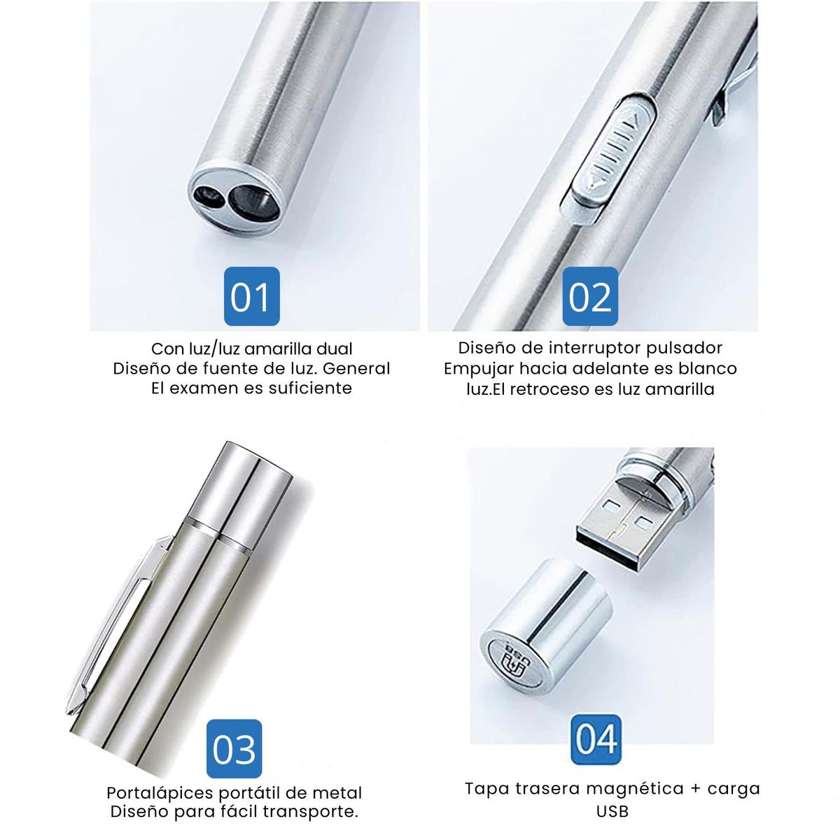 GENERICO - Linterna Médica Recargable con Luz Blanca y Amarilla Profesional