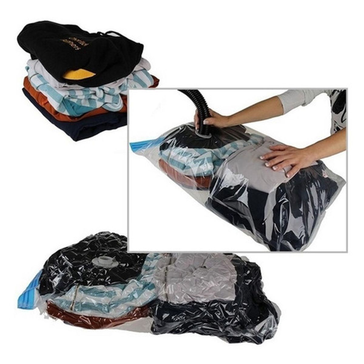 OEM - Pack 3Bolsas de Vacío Almacenamiento de Ropa Ahorrador Espacio 50x60cm