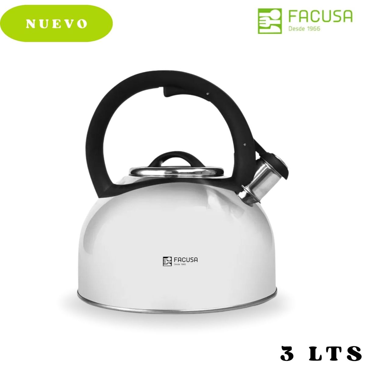 FACUSA - Tetera de Acero Inoxidable Hogar con Silbador 3 L.