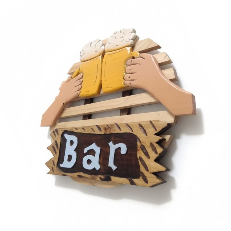 START FG - Cuadro Decorativo Bar Tallado en Madera de Pino