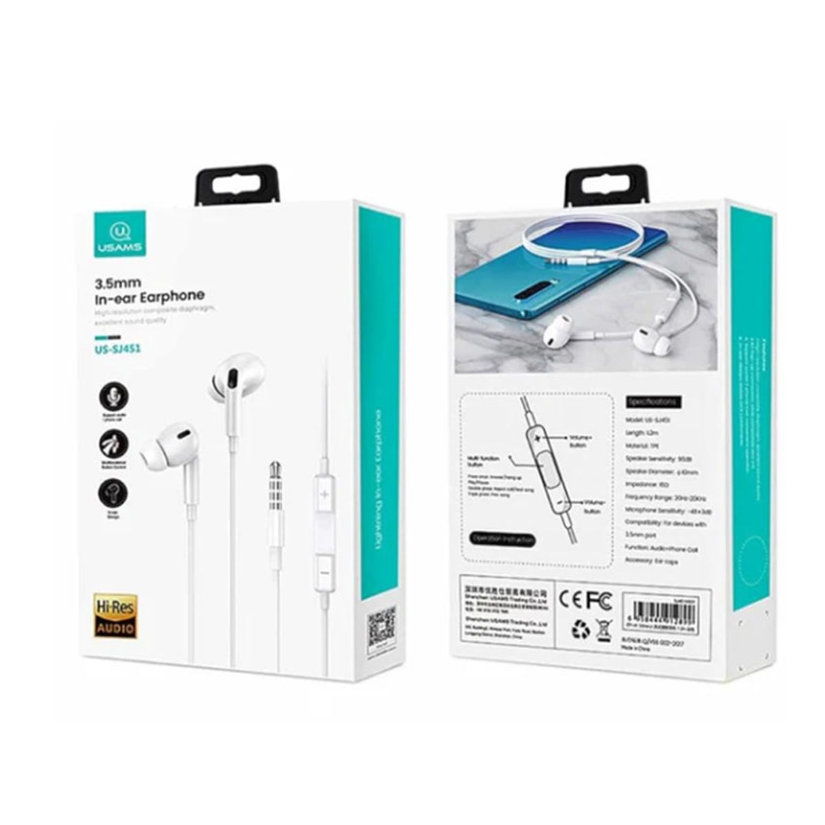 USAMS - Audifonos USAMS EP-41 Hi-Res, Jack 3.5 mm Stereo para iPhone xiaomi