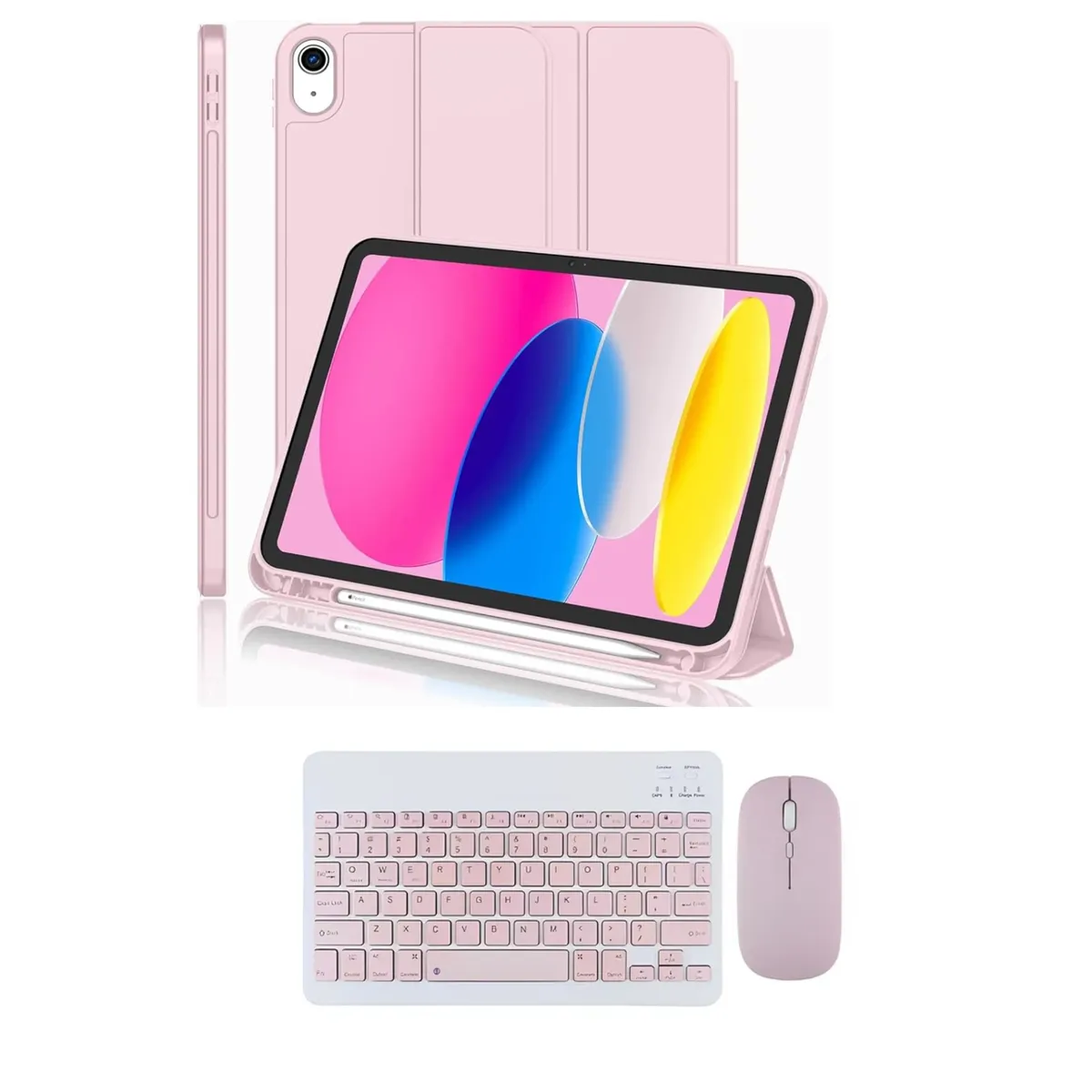 CASE - Case Para iPad 11 (A16) 2025 teclado con mouse rosa teclado por fuera