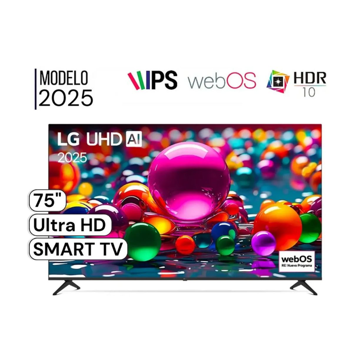 LG - TELEVISOR LG 75 PULG UHD 4K SMART TV THINQ AI 75UA8000PSA 2025 - NEGRO