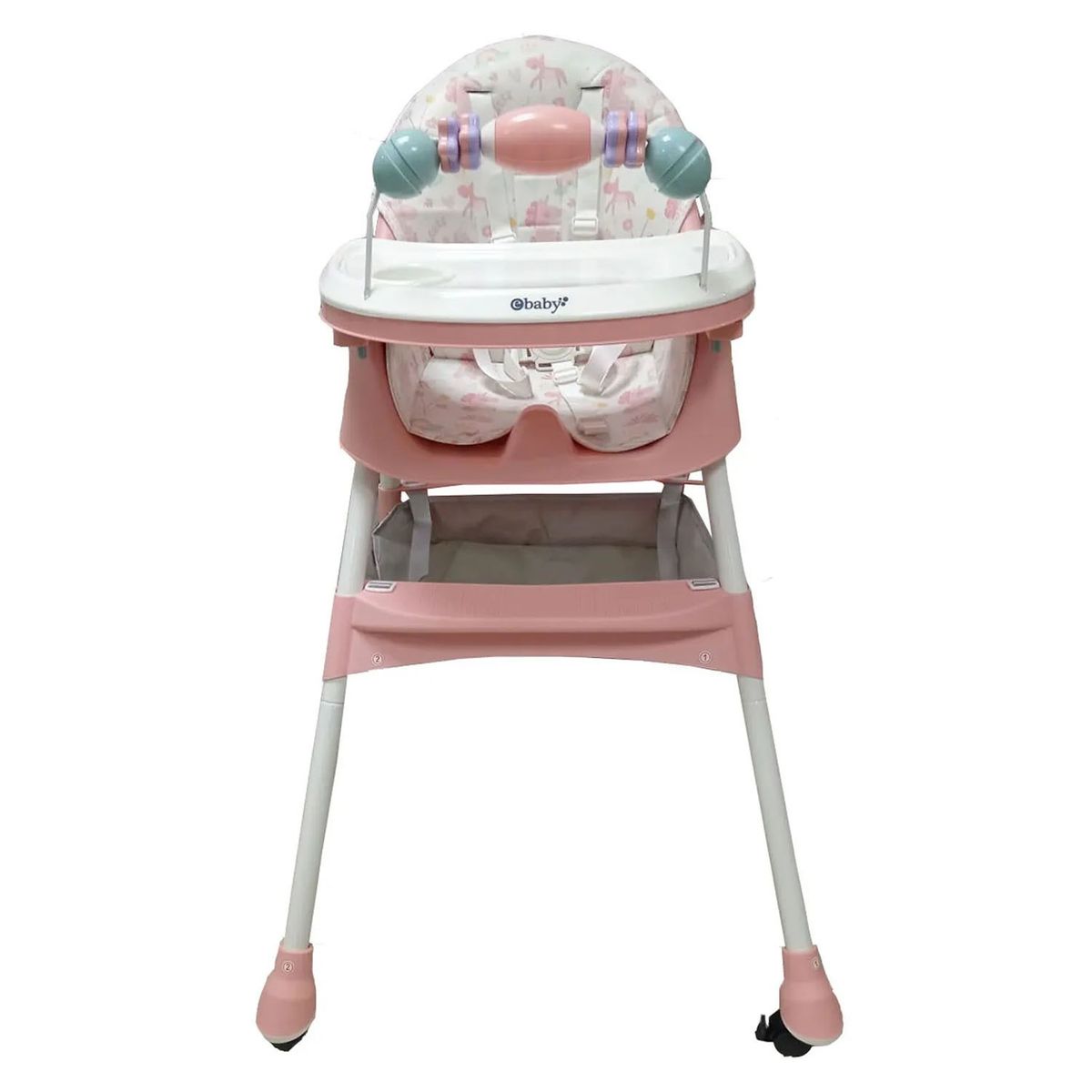 EBABY - Silla de Comer Ebaby Plegable Doble Bandeja LULU Rosa con Ruedas