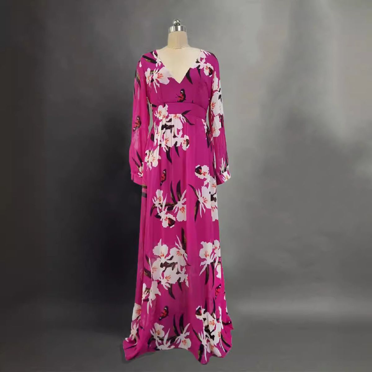 GENERICO - Vestido Fucsa Diseño de estampado floral - Vestido Anahi