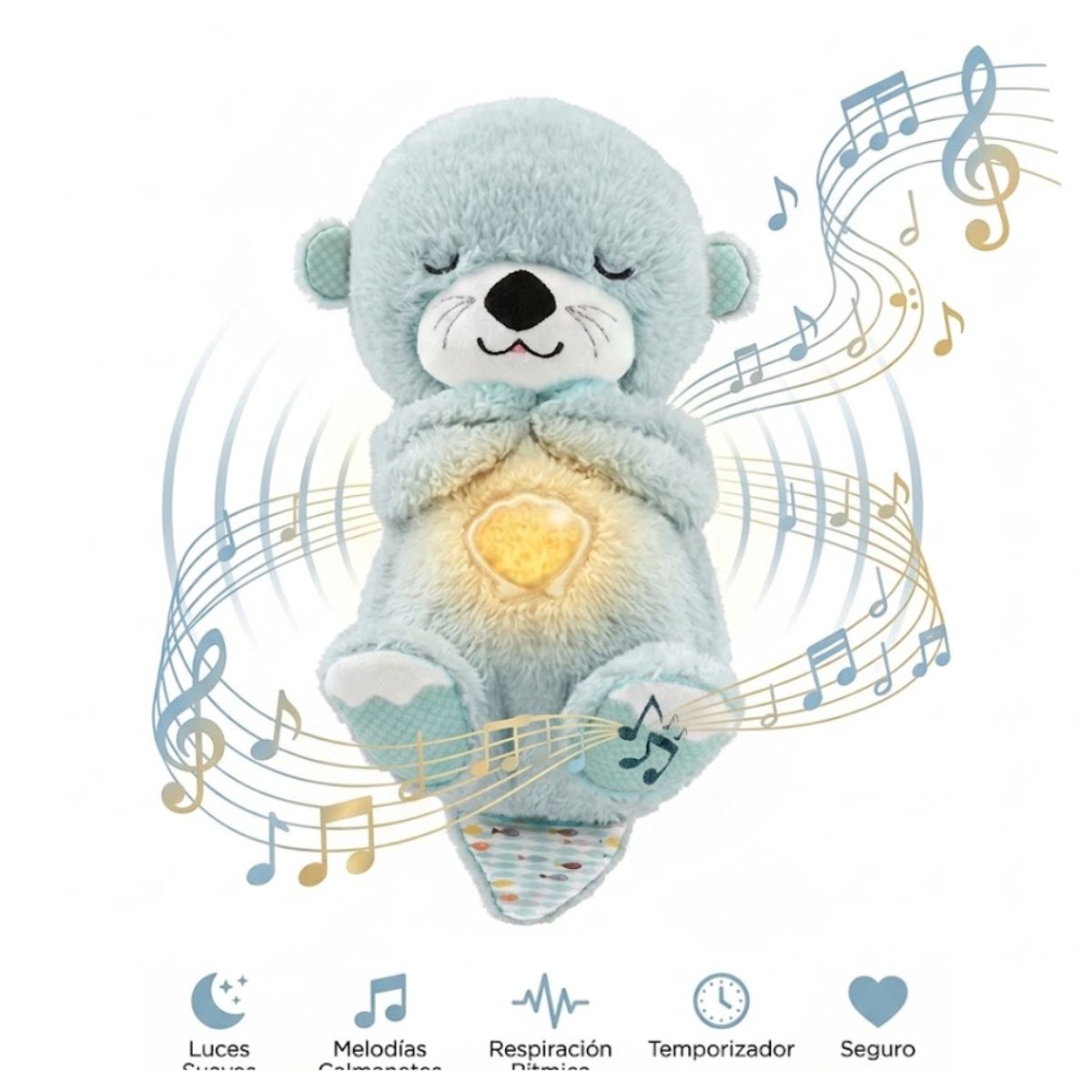 GENERICO - PELUCHE MUSICAL NUTRIA GRANDE CELESTE CON SONIDO Y LUZ PARA BEBÉS Y NIÑOS