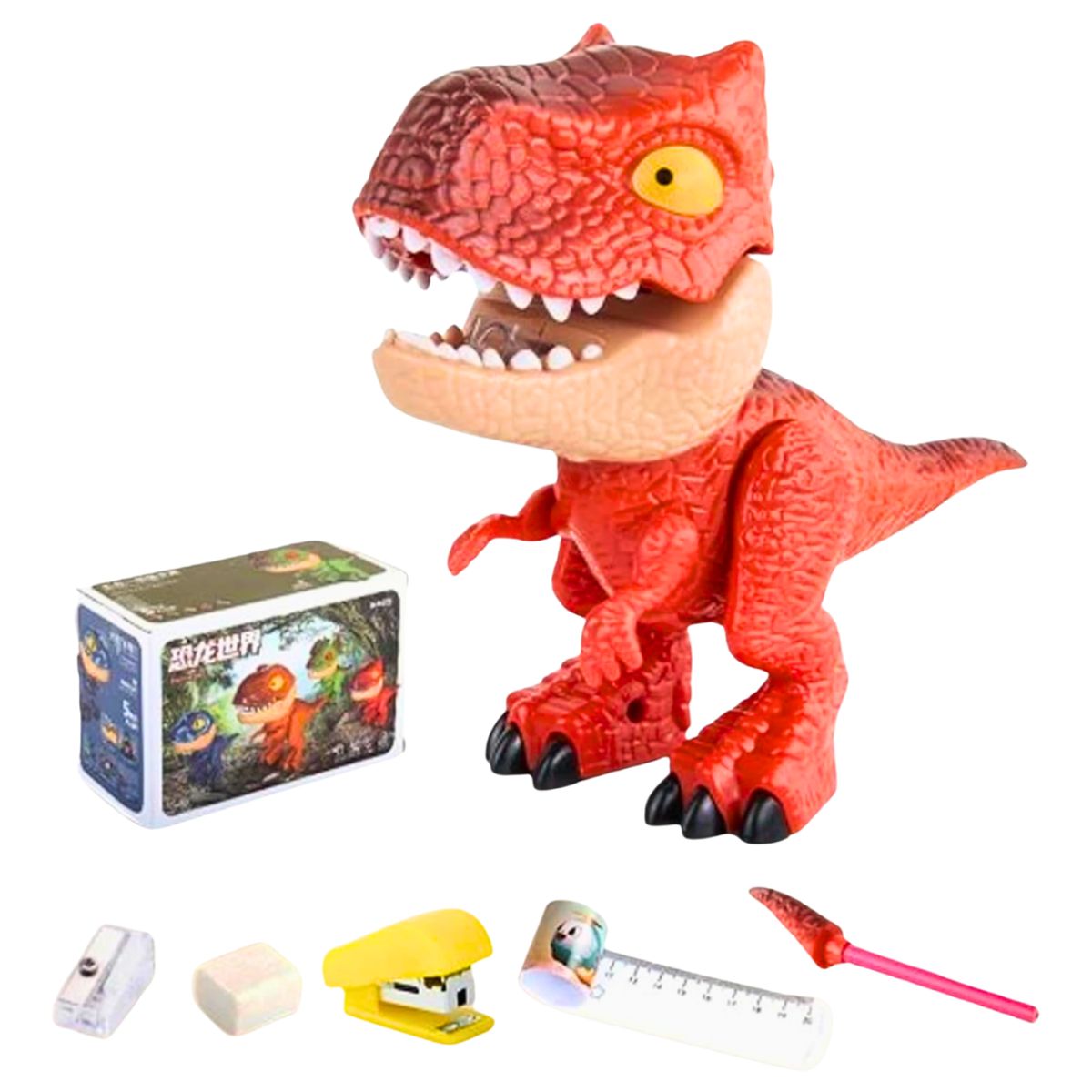 GENERICO - DINO 5 EN 1 ROJO CON UTILES ESCOLARES PARA NIÑOS SCHOOL