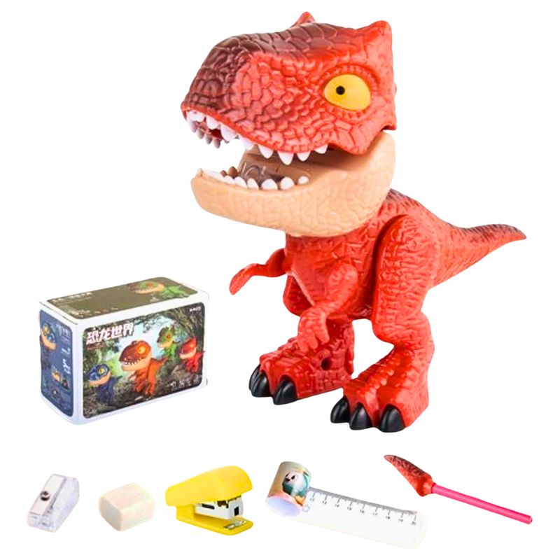 GENERICO - DINO 5 EN 1 ROJO CON UTILES ESCOLARES PARA NIÑOS SCHOOL