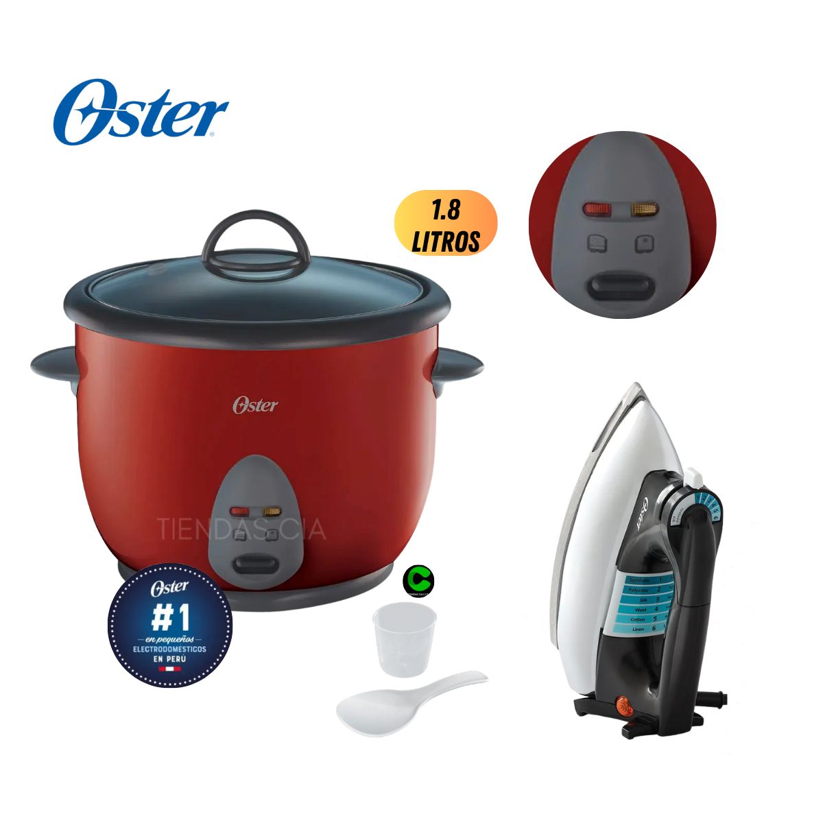 OSTER - Combo OSTER Olla Arrocera CKSTRC1700R y Plancha Clásica