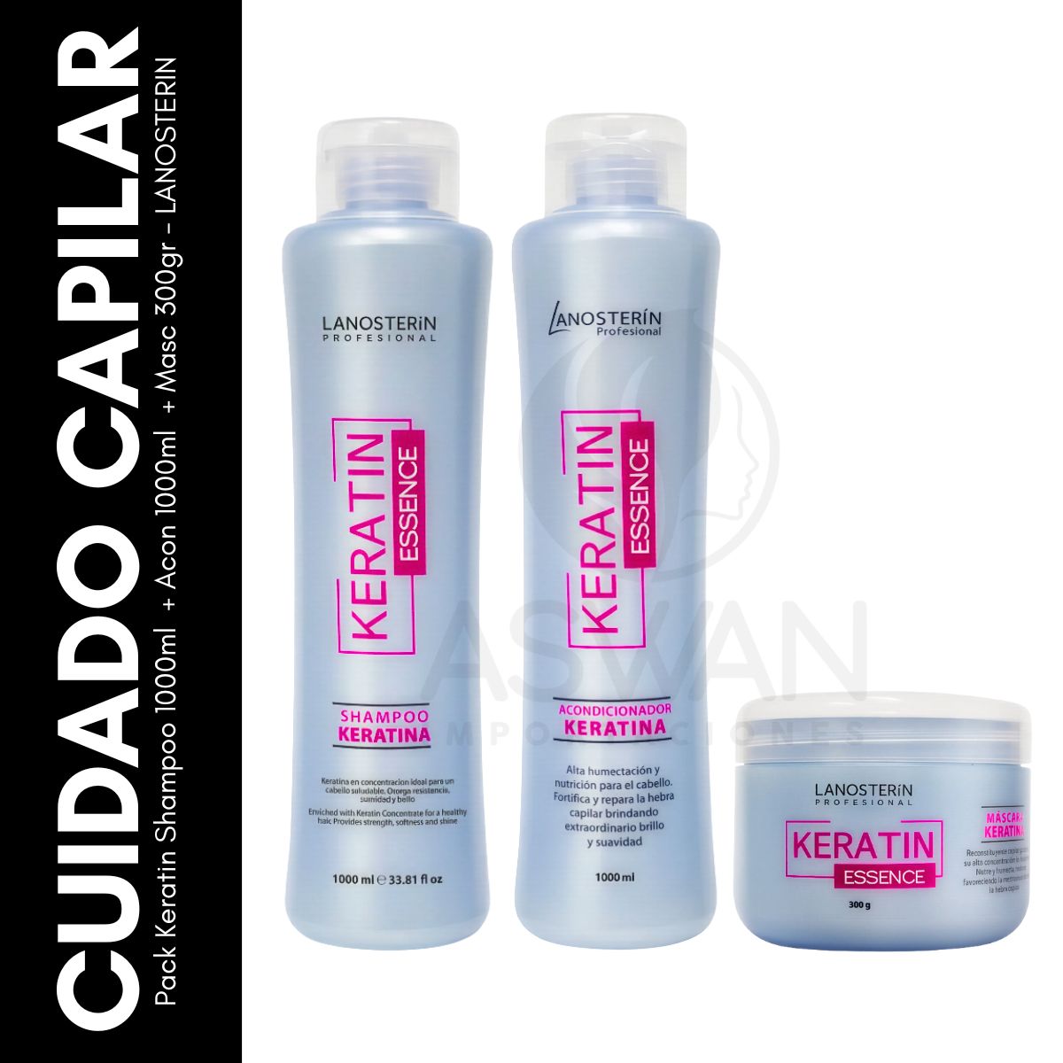 GENERICO - Pack Keratin Shampoo 1000ml  + Acon 1000ml  + Masc 300gr - LANOSTERIN