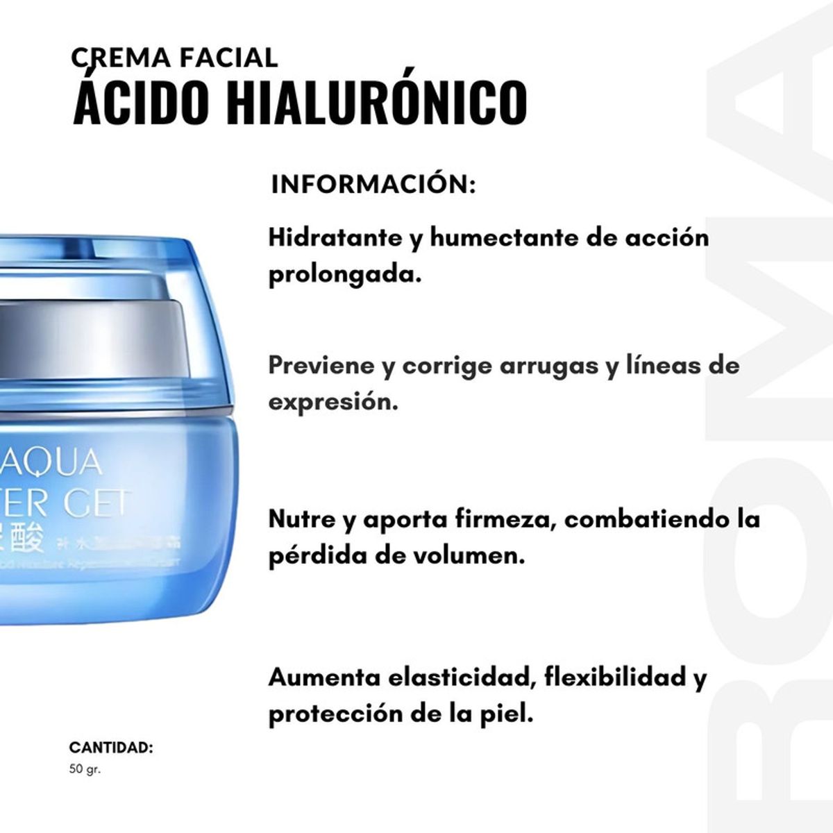 BIOAQUA - CREMA FACIAL ÁCIDO HIALURÓNICO 50G BIOAQUA