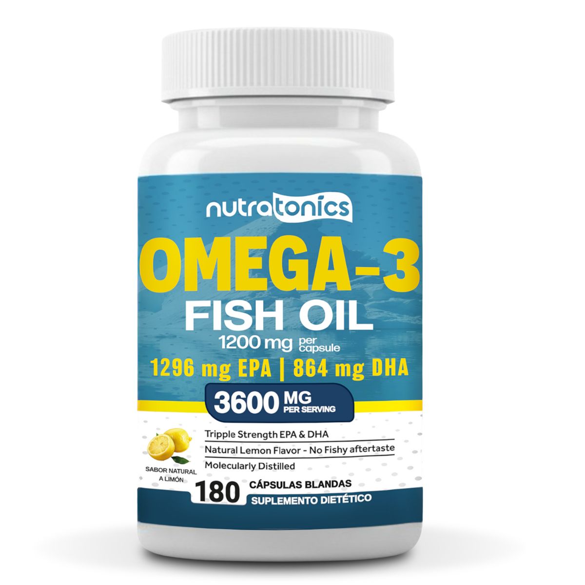 GENERICO - Omega 3 Fish Oil 3600mg Nutratonics 180 Capsulas sabor a Limon