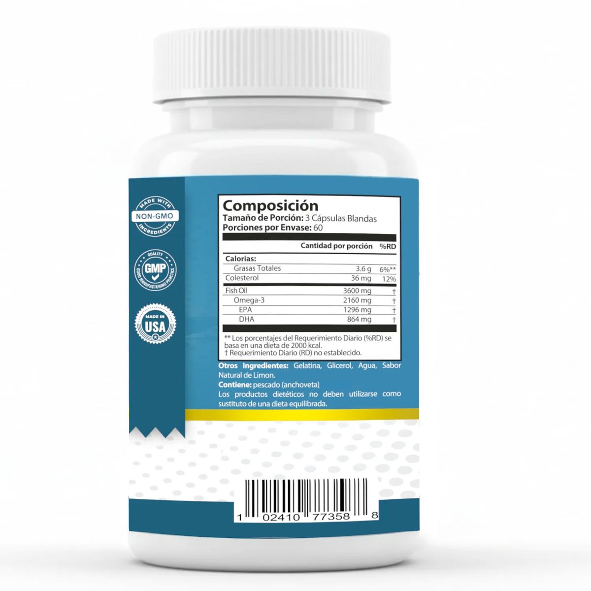 GENERICO - Omega 3 Fish Oil 3600mg Nutratonics 180 Capsulas sabor a Limon