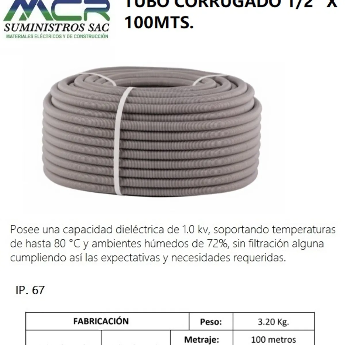 GENERICO - TUBO CORRUGADO 1 / 2" X 100MTS