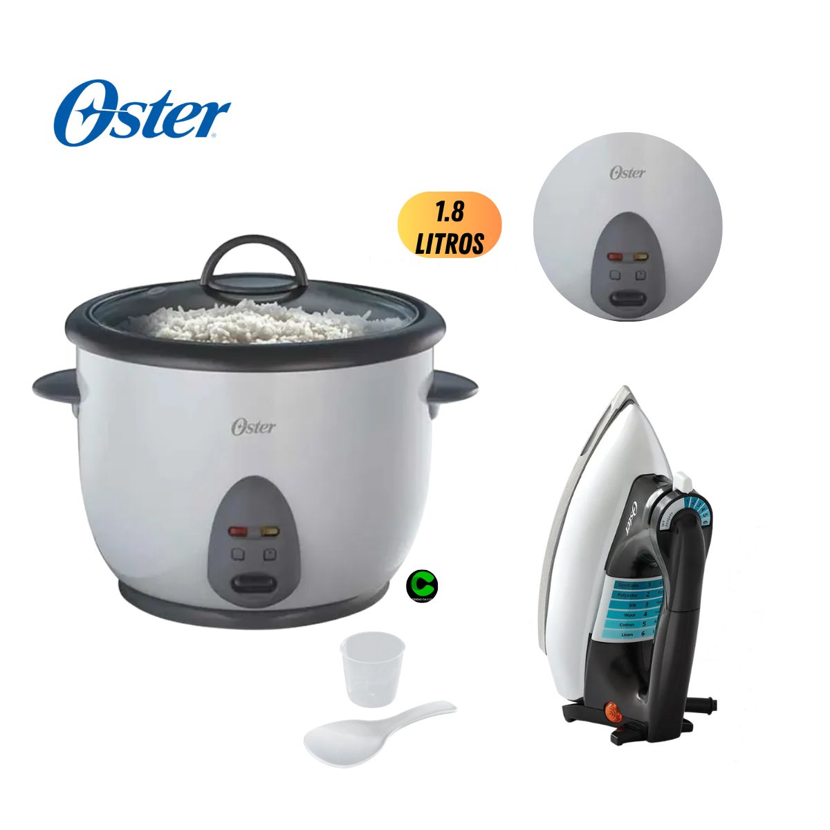 OSTER - Combo OSTER Olla Arrocera 1.8 L y Plancha Clásica