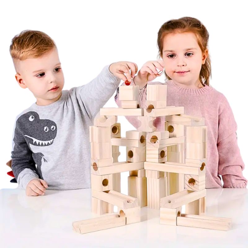 GENERICO - Juguete Set de Construcción de Madera Carrera de Canicas